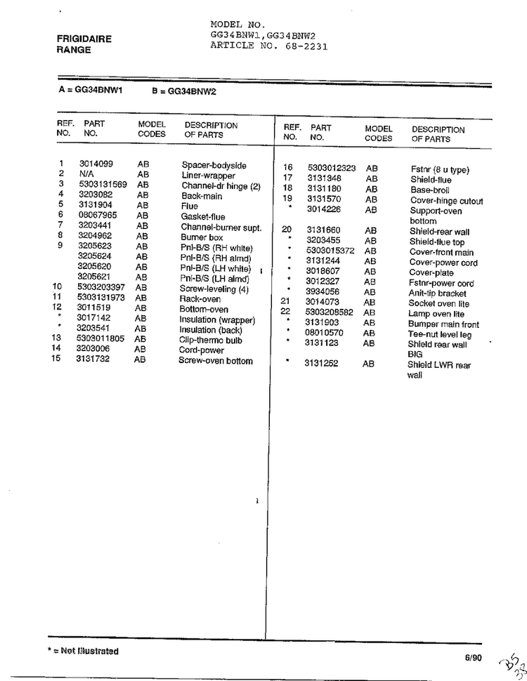 Frigidaire - Range Page 4 Diagram and Parts List for 2231  Frigidaire Range