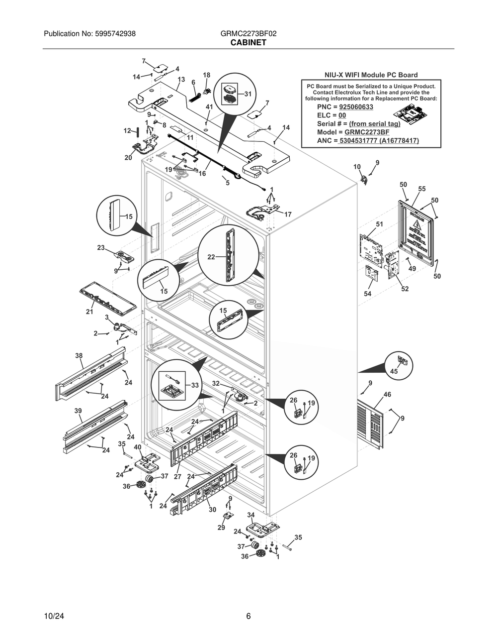 Cabinet Diagram and Parts List for GRMC2273BF02  Frigidaire Refrigerator