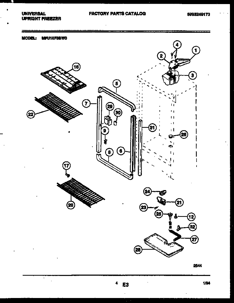 CABINET PARTS Diagram and Parts List for MFU16F3BW0  Uni Freezer