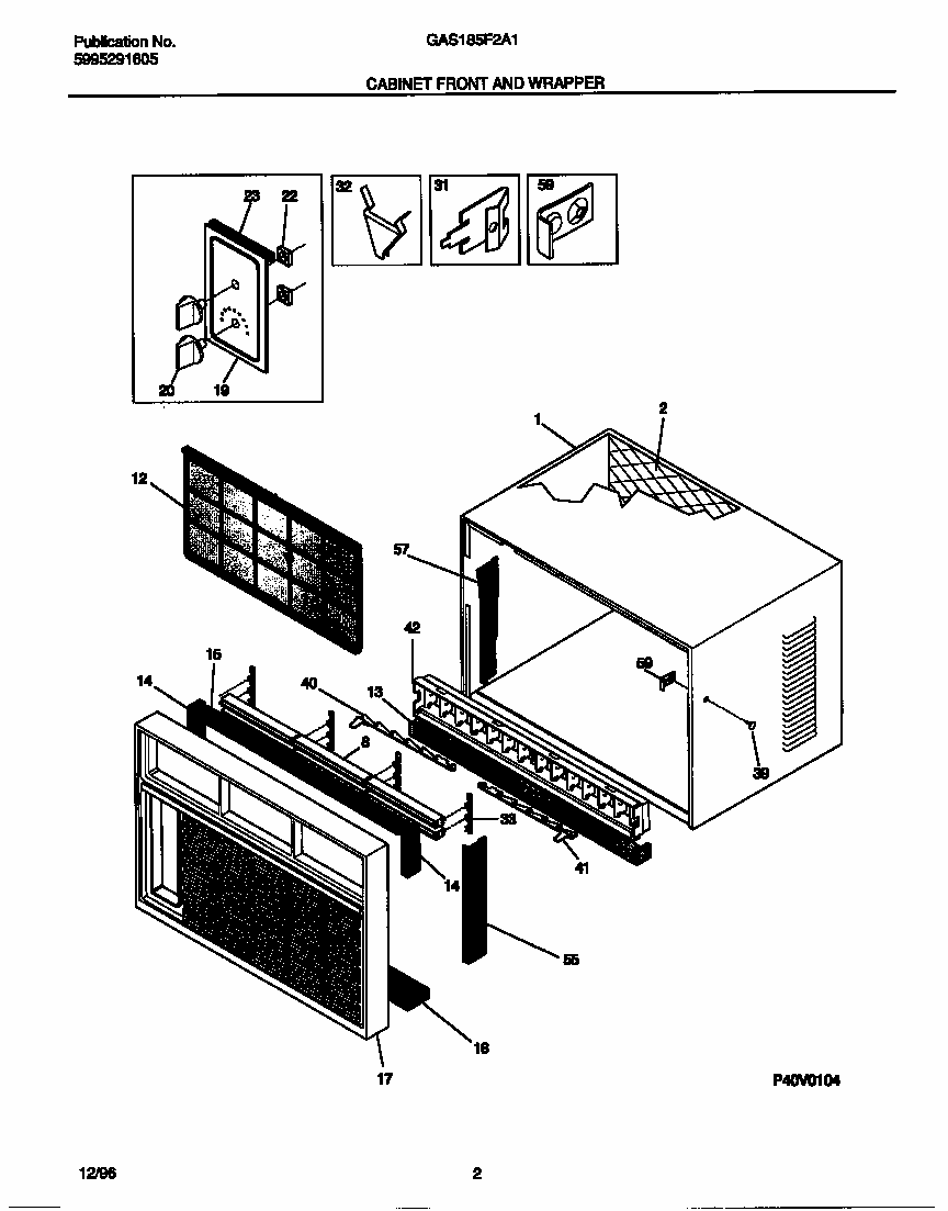 Cabinet Front And Wrapper Diagram and Parts List for GAS185FSA1  Uni Air Conditioner