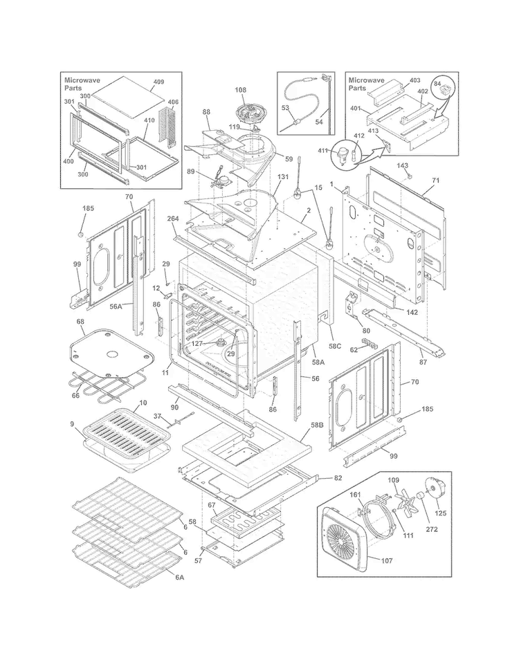 Lower Oven Diagram and Parts List for FGMC2765PFC  Frigidaire Microwave Oven Combo