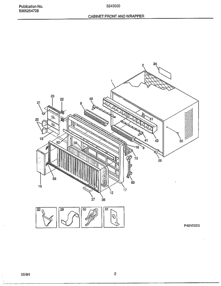 Cabinet Front And Wrapper Diagram and Parts List for 5243000B  Frigidaire Air Conditioner