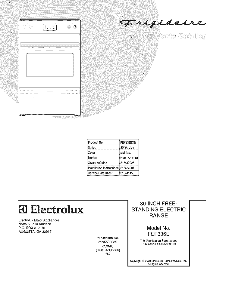 COVER Diagram and Parts List for FEF366ECE  Frigidaire Range