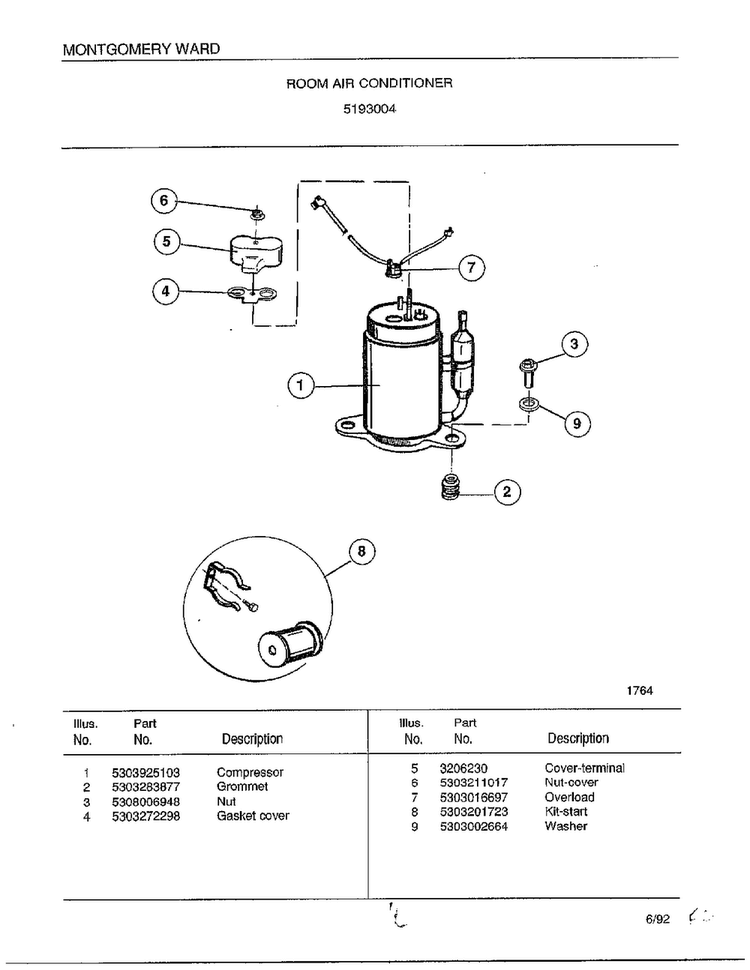 Room Air Conditioner Page 6 Diagram and Parts List for 5193004  Frigidaire Air Conditioner