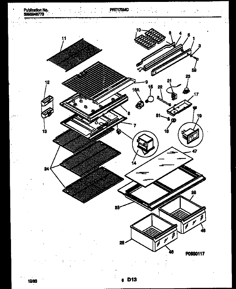 SHELVES AND SUPPORTS Diagram and Parts List for PRT173MCD3  Frigidaire Refrigerator