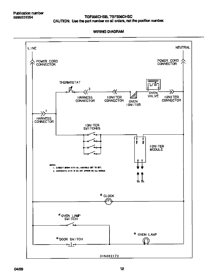 WIRING DIAGRAM Diagram and Parts List for TGF336CHSB  Tappan Range