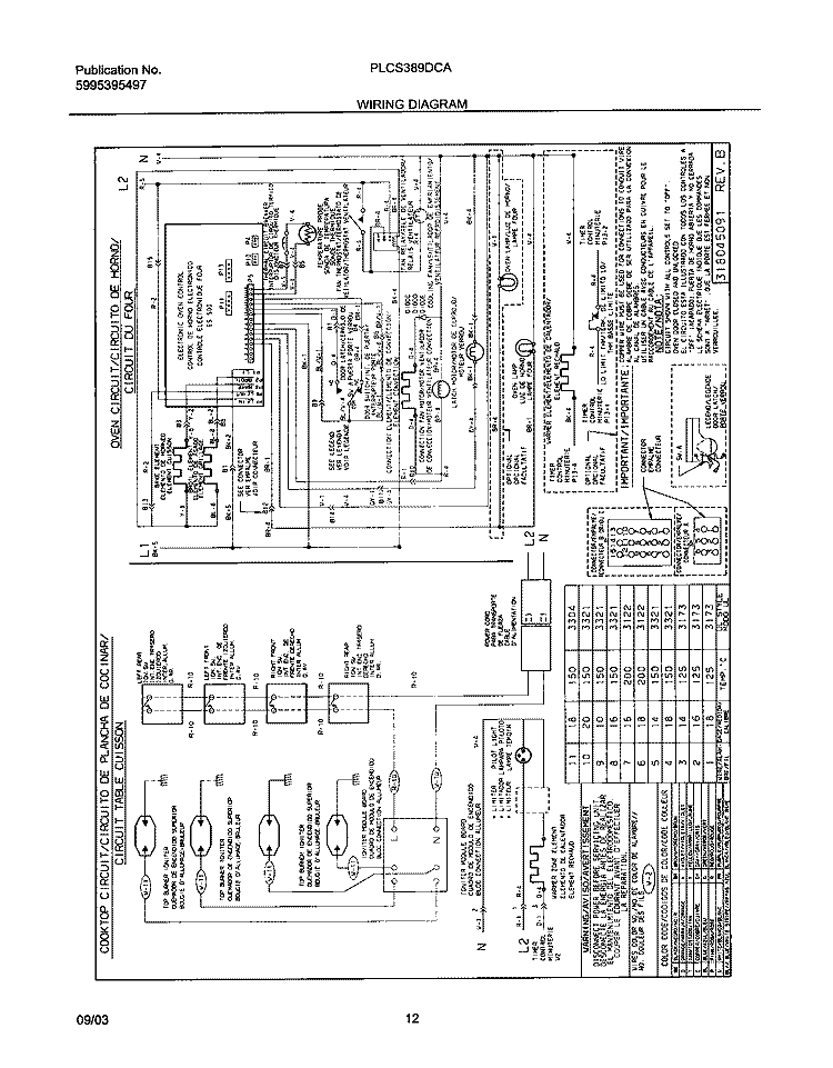 WIRING DIAGRAM Diagram and Parts List for PLCS389DCA  Frigidaire Range