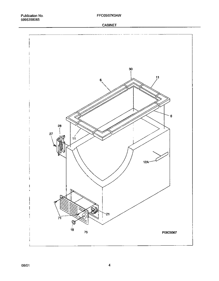 CABINET Diagram and Parts List for FFC05K0AW0  Frigidaire Freezer