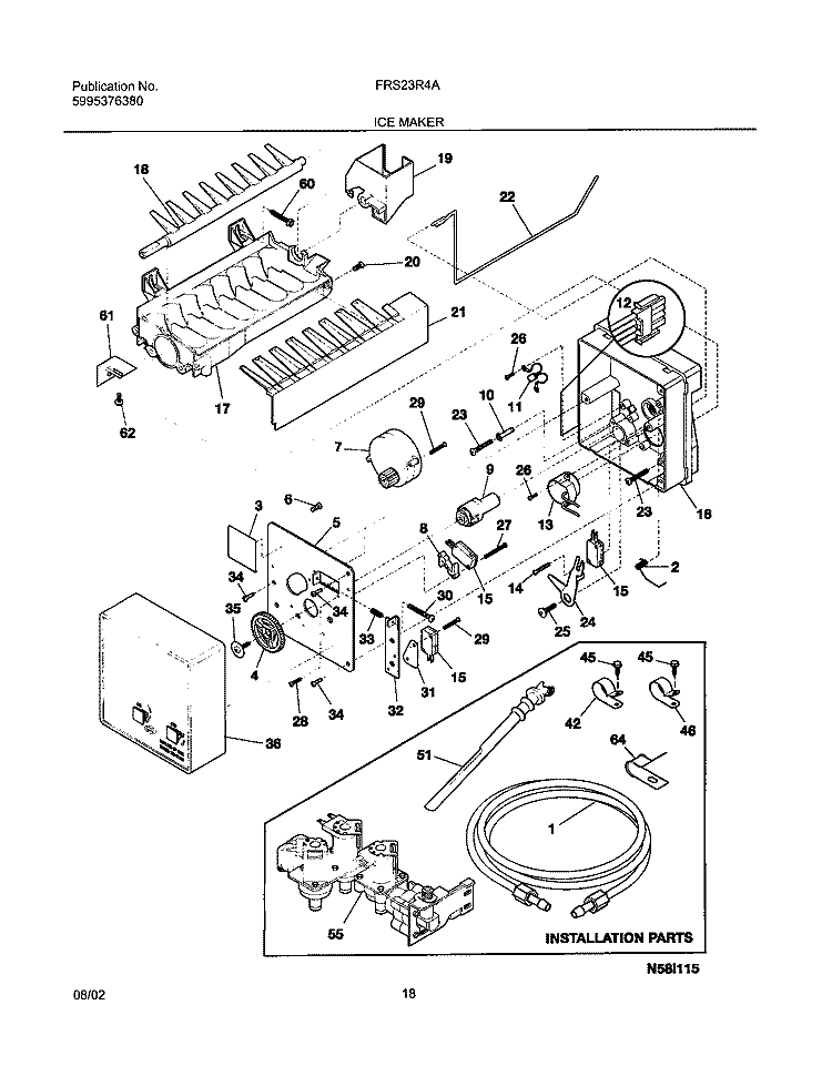 ICE MAKER Diagram and Parts List for FRS23R4AW8  Frigidaire Refrigerator