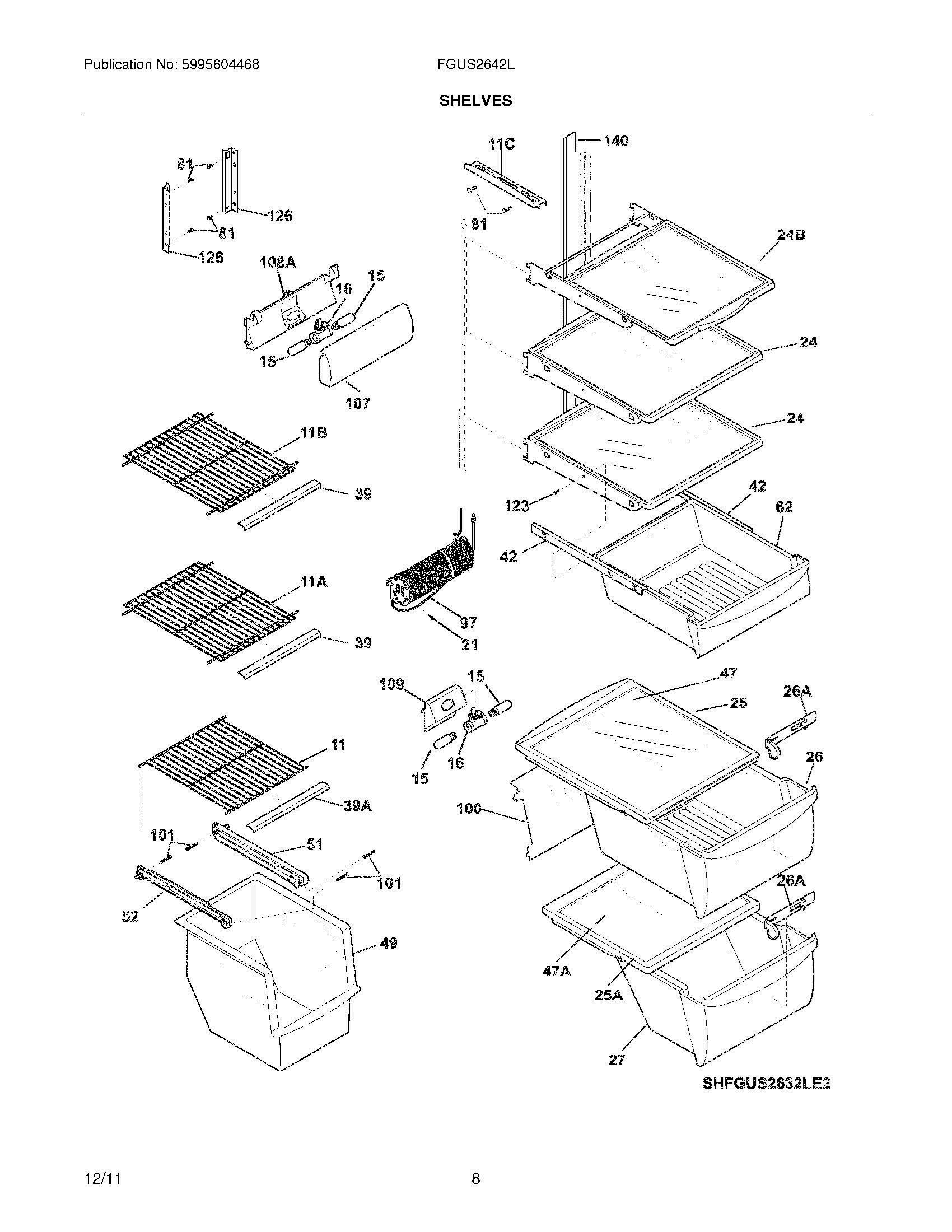 09 - SHELVES Diagram and Parts List for FGUS2632LP2  Frigidaire Refrigerator
