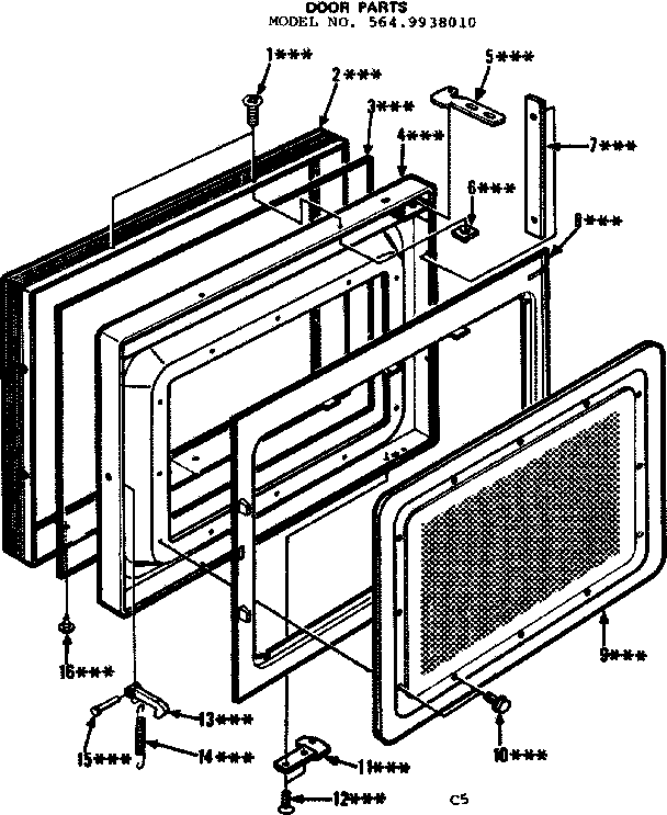 Door Parts Diagram and Parts List for 5649938010  Kenmore Microwave