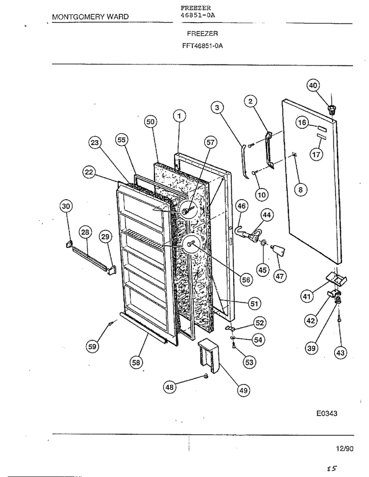 Freezer Diagram and Parts List for 46851-0A  Frigidaire Freezer