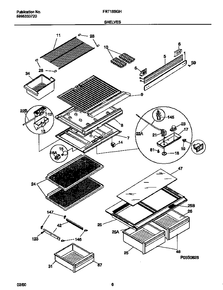 SHELVES Diagram and Parts List for FRT18SGHD0  Frigidaire Refrigerator