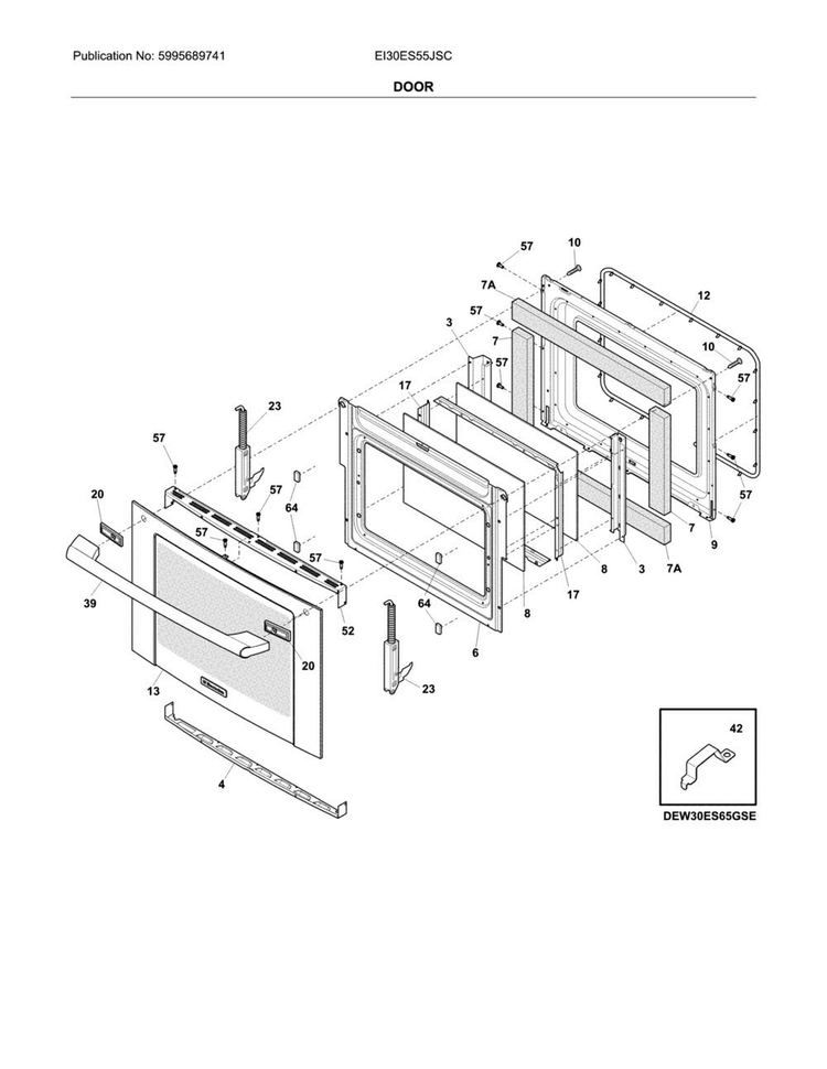 Door Diagram and Parts List for EI30ES55JSC  Electrolux Range