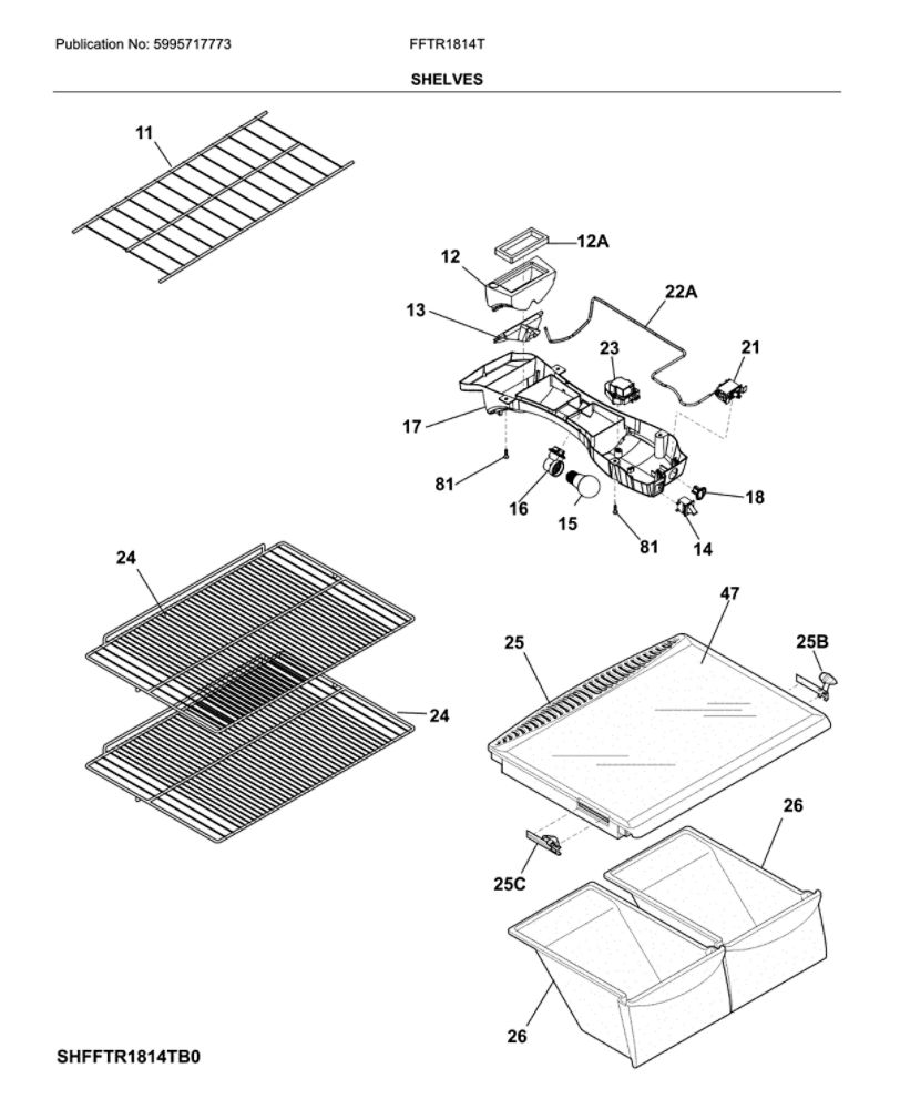 Shelves Diagram and Parts List for FFTR1814TBB  Frigidaire Refrigerator