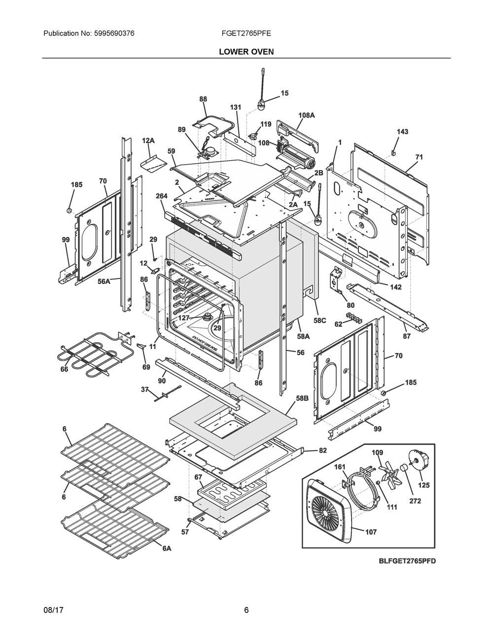 Lower Oven Diagram and Parts List for FGET2765PFE  Frigidaire Wall Oven