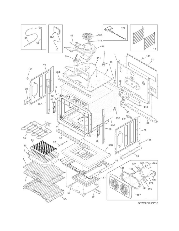 Body Diagram and Parts List for EW30EW55PSC  Electrolux Wall Oven