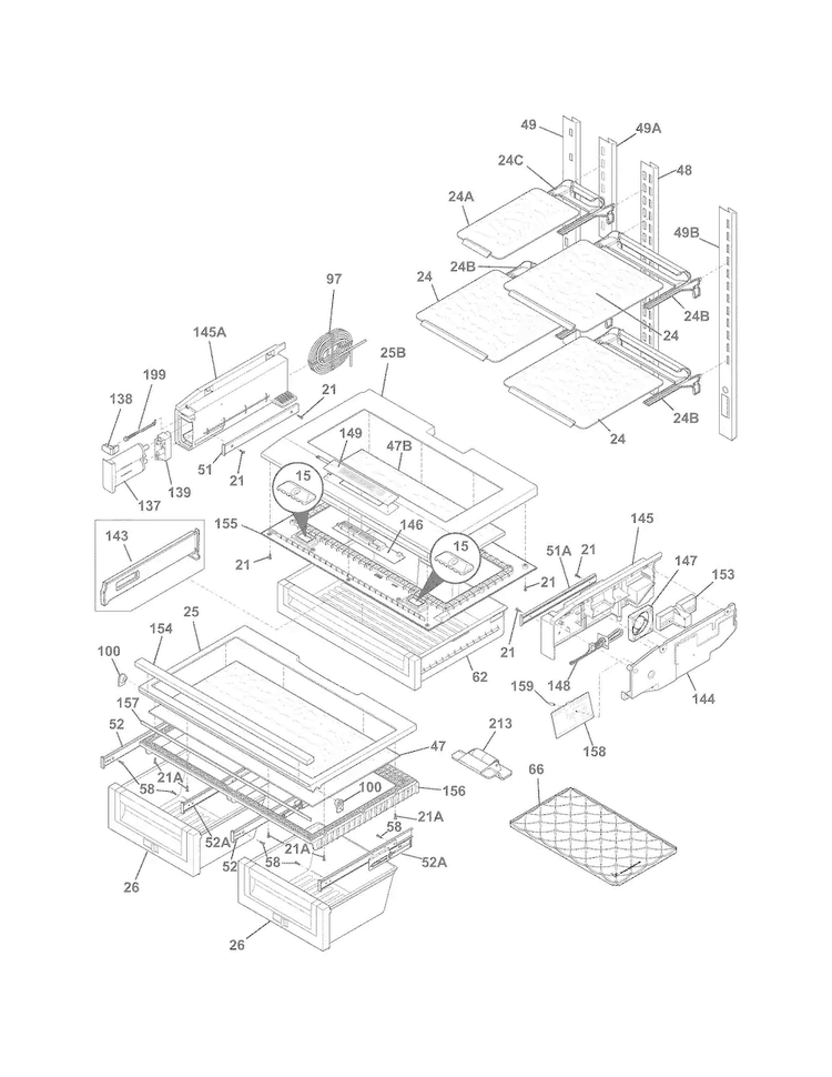 Shelves Diagram and Parts List for EW28BS85KS6  Electrolux Refrigerator