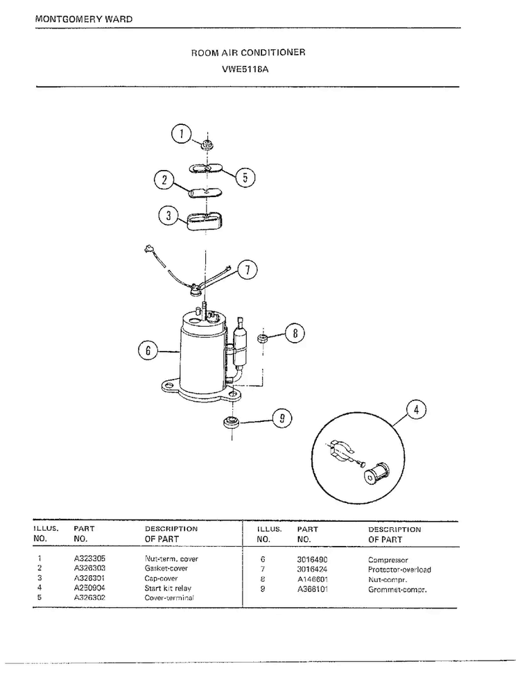 Room Air Conditioner Page 6 Diagram and Parts List for 5118A  Frigidaire Air Conditioner