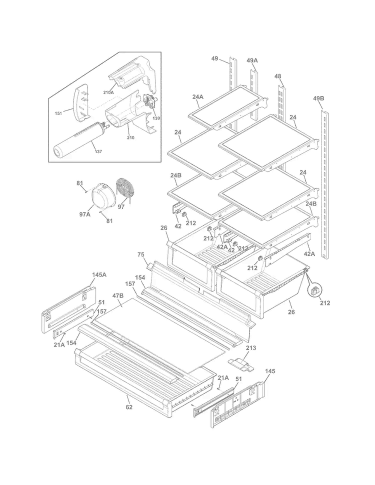 Shelves Diagram and Parts List for FFHB2740PE3  Frigidaire Refrigerator