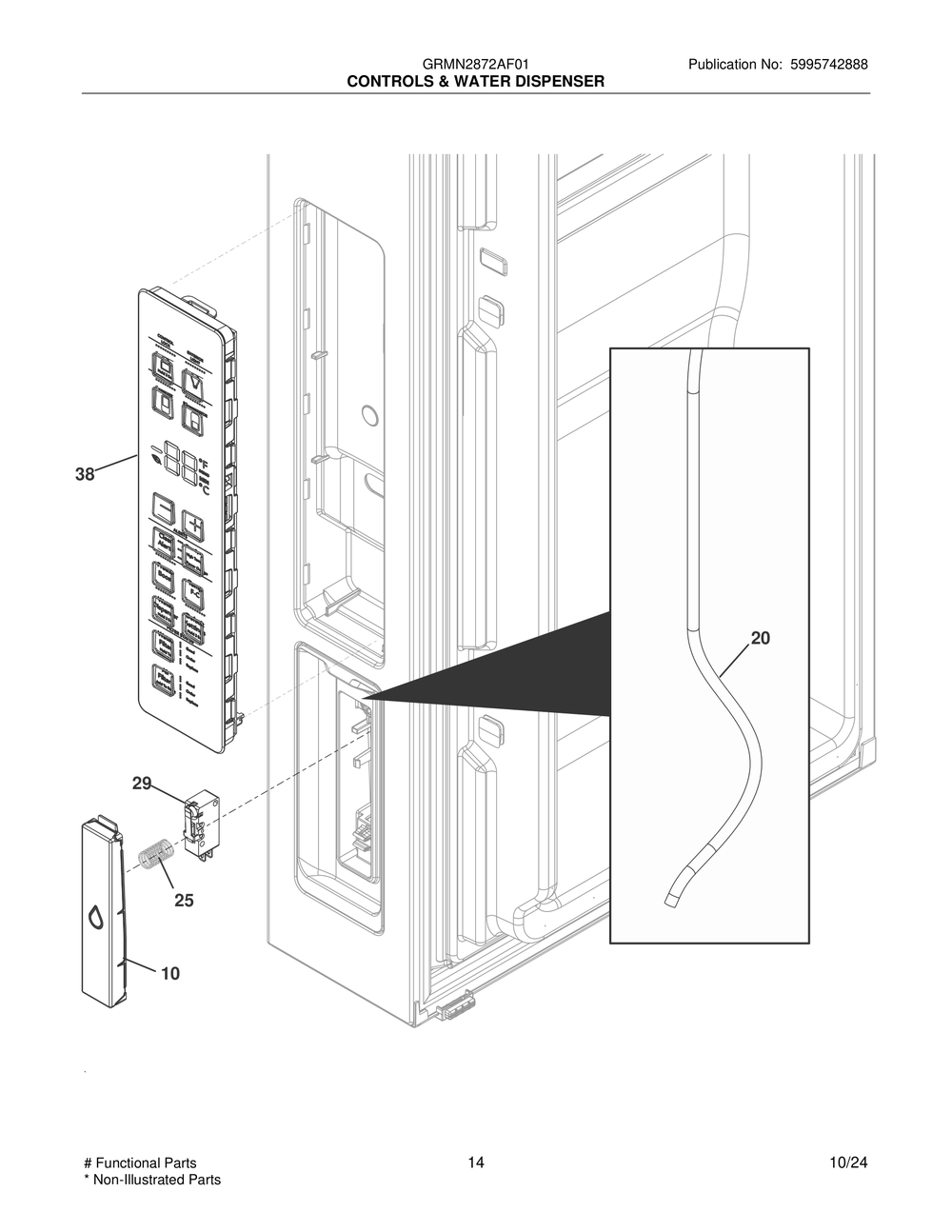 Controls And Water Dispenser Diagram and Parts List for GRMN2872AF01  Frigidaire Refrigerator