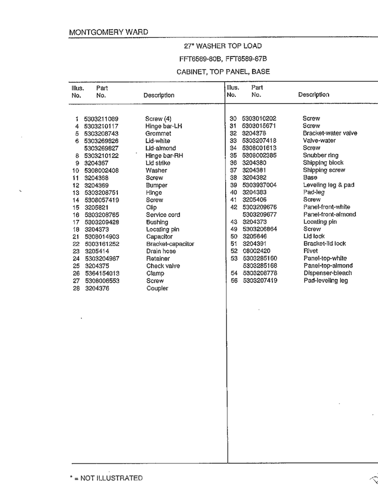 Cabinet/top Panel/base Page 2 Diagram and Parts List for 6589-80B  Frigidaire Washer
