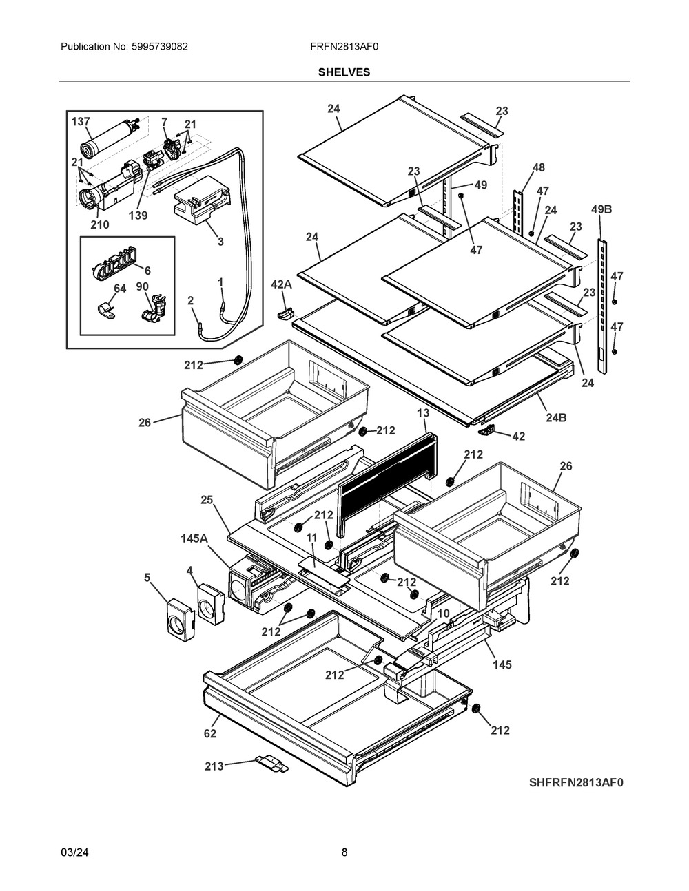 Shelves Diagram and Parts List for FRFN2813AF0  Frigidaire Refrigerator