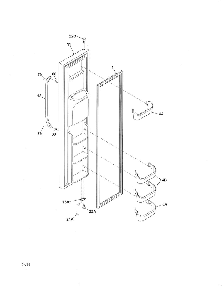 Freezer Door Diagram and Parts List for FFHS2622MSU  Frigidaire Refrigerator