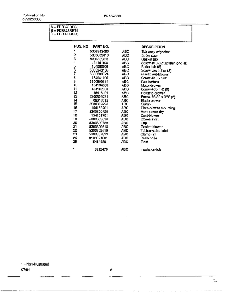 Dishwasher Page 7 Diagram and Parts List for 789  Frigidaire Dishwasher