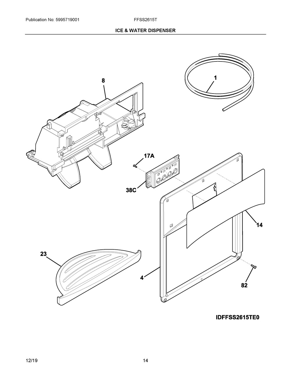 Ice & Water Dispenser Diagram and Parts List for FFSS2615TP3  Frigidaire Refrigerator