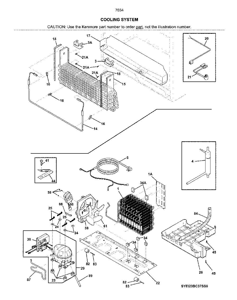 Cooling system Diagram and Parts List for 2537034341J  Kenmore Refrigerator