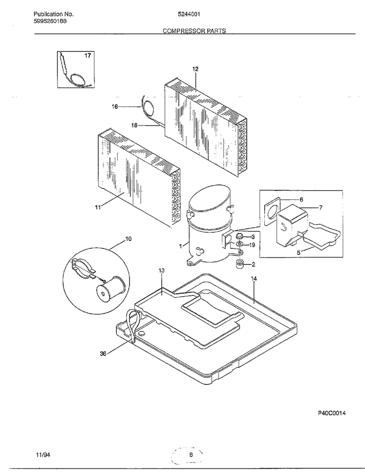 Compressor Parts Diagram and Parts List for 5244001A  Frigidaire Air Conditioner