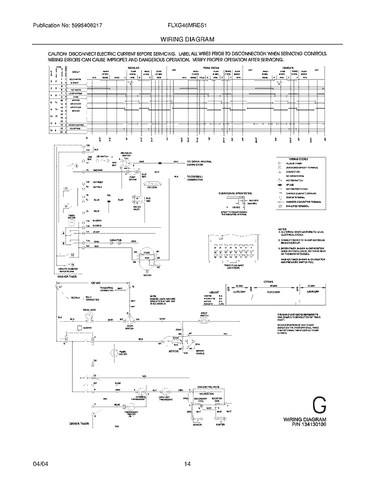 WIRING DIAGRAM Diagram and Parts List for FLXG46MRES1  Frigidaire Washer Dryer Combo