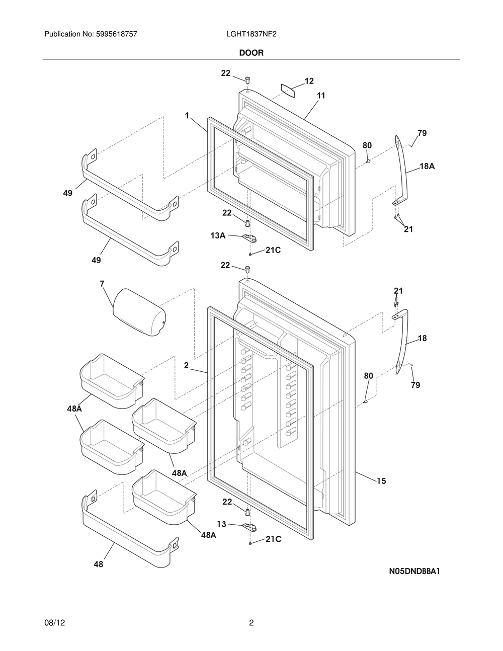 Door Diagram and Parts List for LGHT1837NF2  Frigidaire Refrigerator