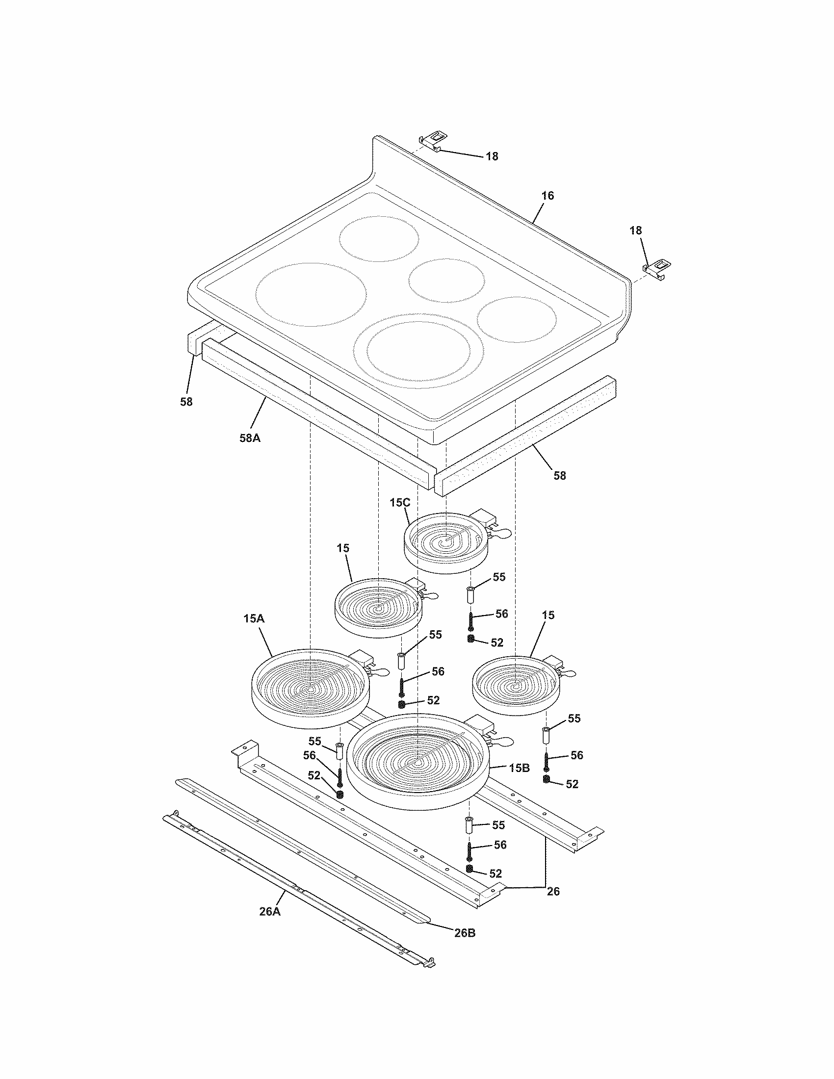 Main Top Diagram and Parts List for 79098059000  Kenmore Range