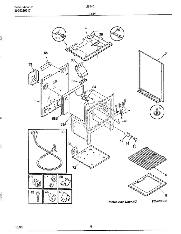 Body Diagram and Parts List for 283460C  Frigidaire Range
