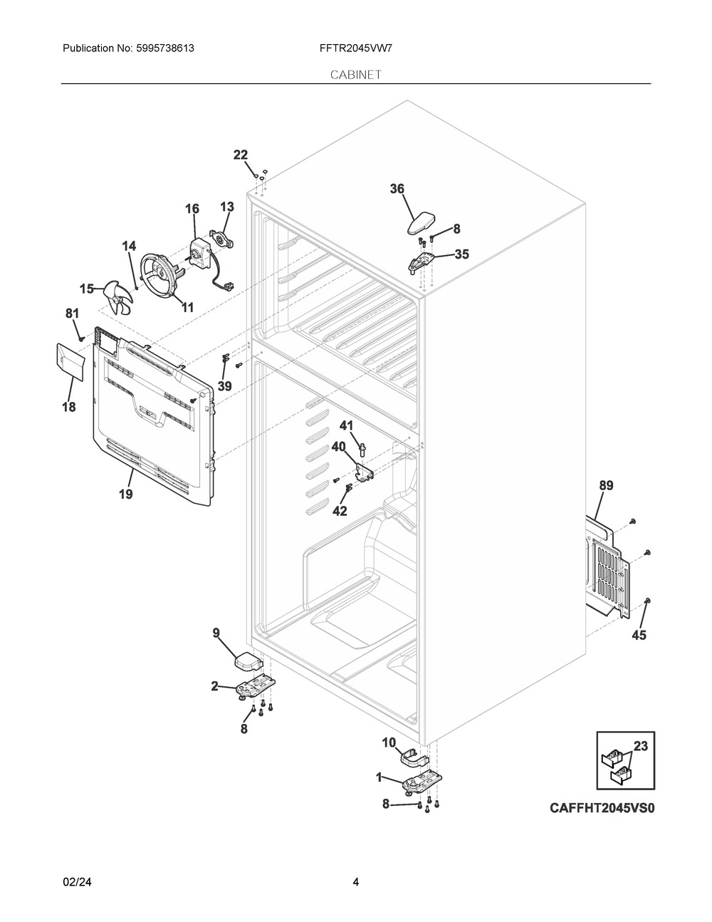 Cabinet Diagram and Parts List for FFTR2045VW7  Frigidaire Refrigerator