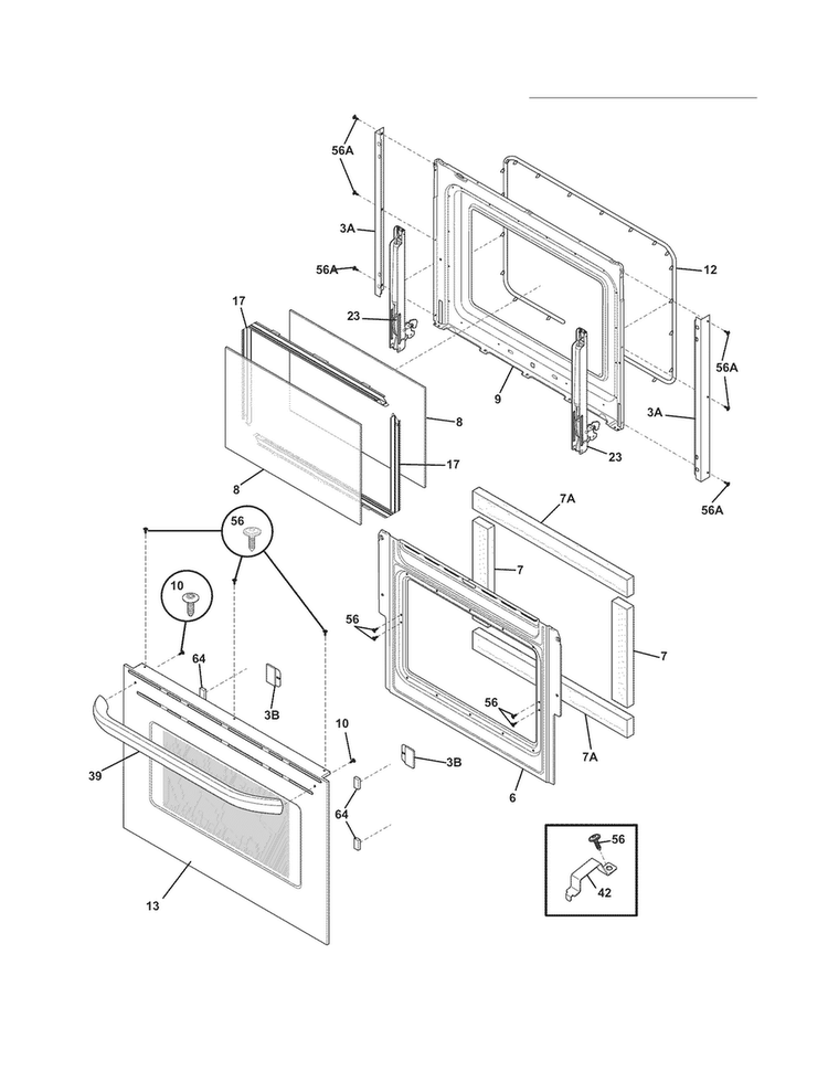 Door Diagram and Parts List for CFDS3035LS3  Frigidaire Range