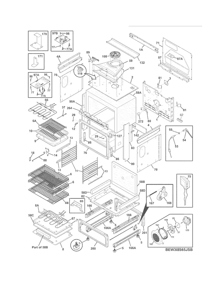 Body Diagram and Parts List for EW30IS65JSC  Electrolux Range