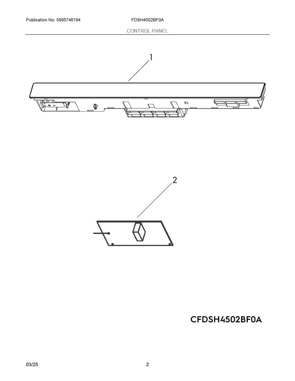 Control Panel Diagram and Parts List for FDSH4502BF0A  Frigidaire Dishwasher