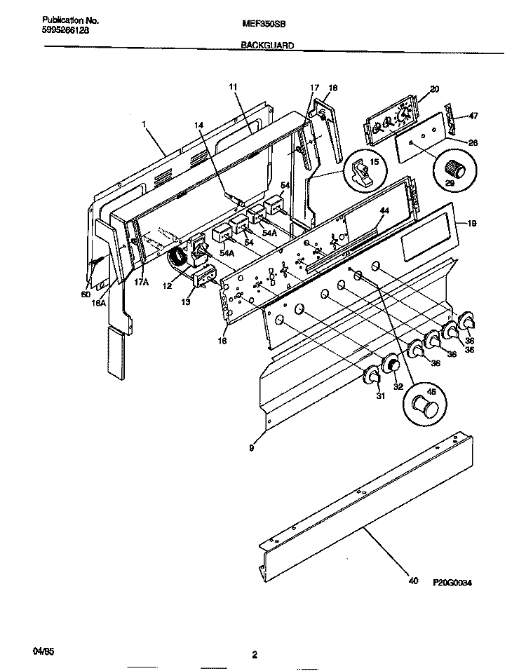 BACKGUARD Diagram and Parts List for MEF350SBDA  Frigidaire Range