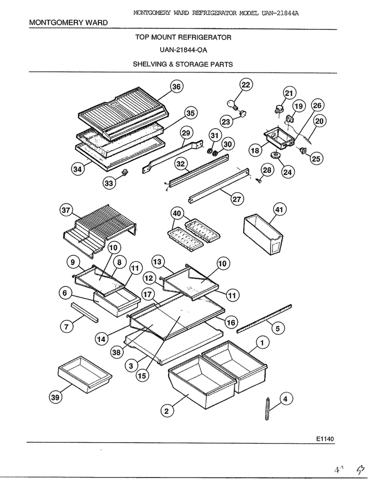 Shelving And Storage Parts Diagram and Parts List for 21844A  Frigidaire Refrigerator
