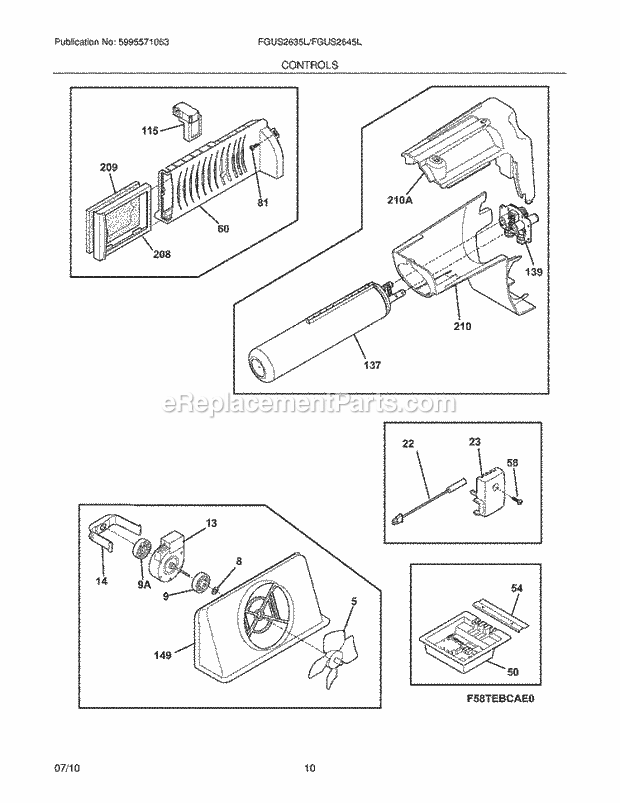 Controls Diagram and Parts List for FGUS2645LF0  Frigidaire Refrigerator