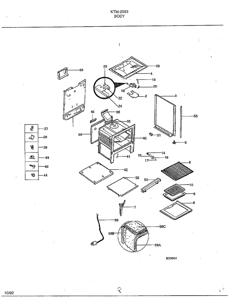Body Page 3 Diagram and Parts List for 2893  Frigidaire Range
