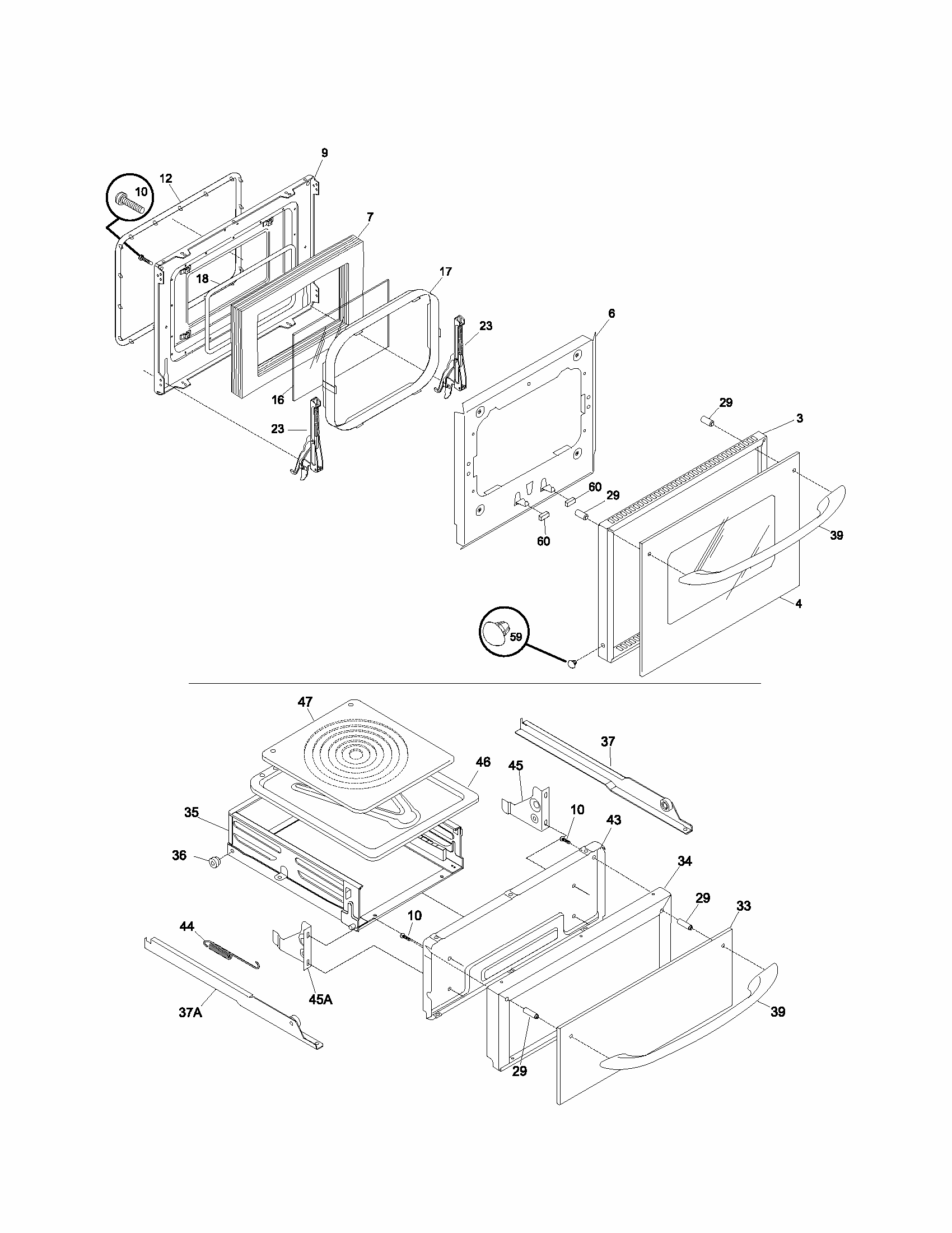 Door Diagram and Parts List for 79030179400  Kenmore Wall Oven