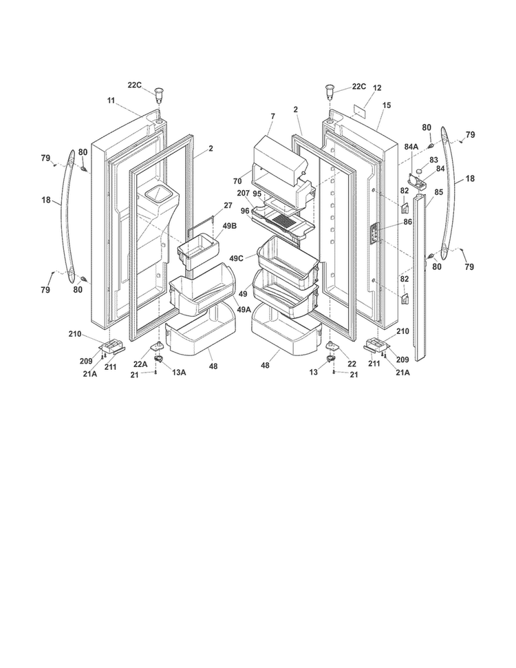 Fresh Food Doors Diagram and Parts List for FGHF2369MF6  Frigidaire Refrigerator