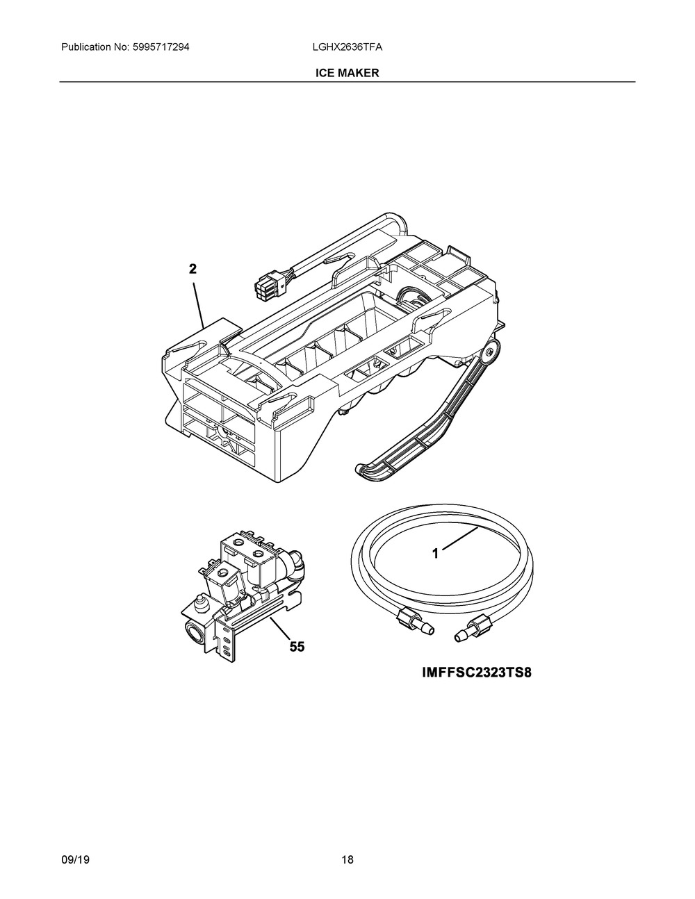 Ice Maker Diagram and Parts List for LGHX2636TFA  Frigidaire Refrigerator