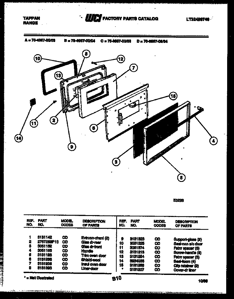 UPPER OVEN DOOR PARTS Diagram and Parts List for 76-4667-00-04  Tappan Microwave Oven Combo