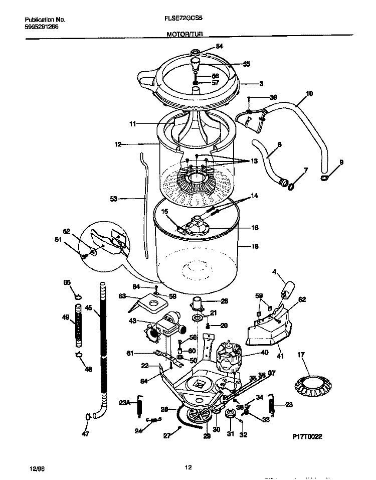 MOTOR / TUB Diagram and Parts List for FLSE72GCT5  Frigidaire Washer Dryer Combo