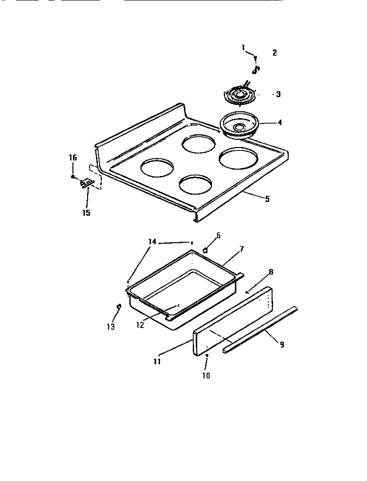 TOP, DRAWER Diagram and Parts List for KF330JDDO  Frigidaire Range